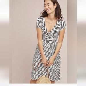 MAEVE Striped Black and White V-Neck Dress